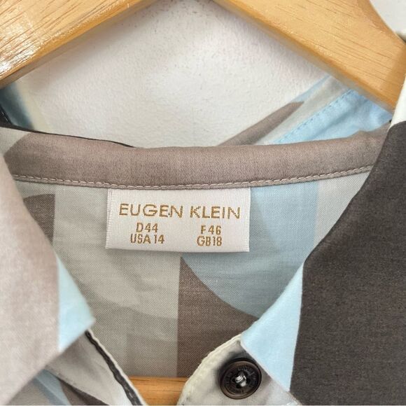 Eugen Klein VTG Brown‎ Blue Pattern Long Sleeve Button Down Cotton Shirt Blouse - Picture 7 of 8